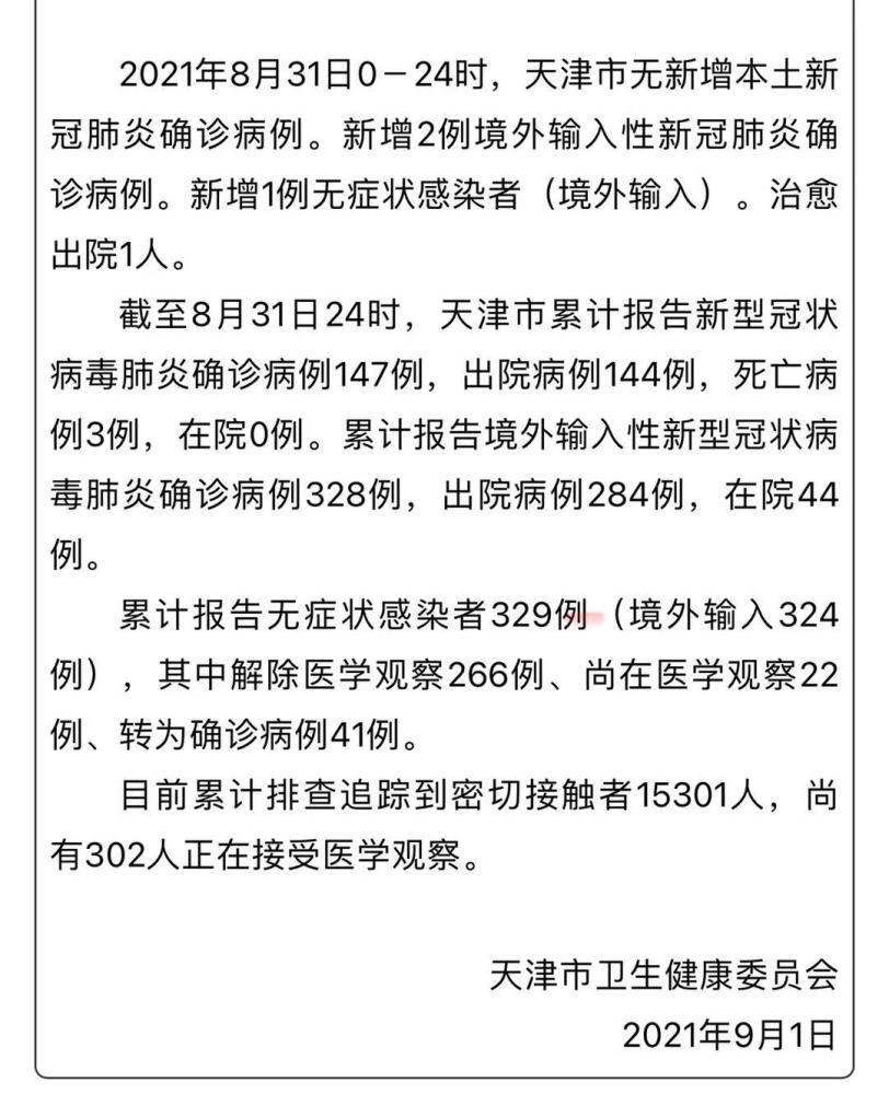 天津昨日新增境外输入确诊病例2例,无症状感染者1例