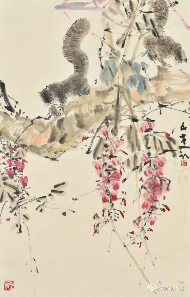 陈文希紫藤丛中有松鼠