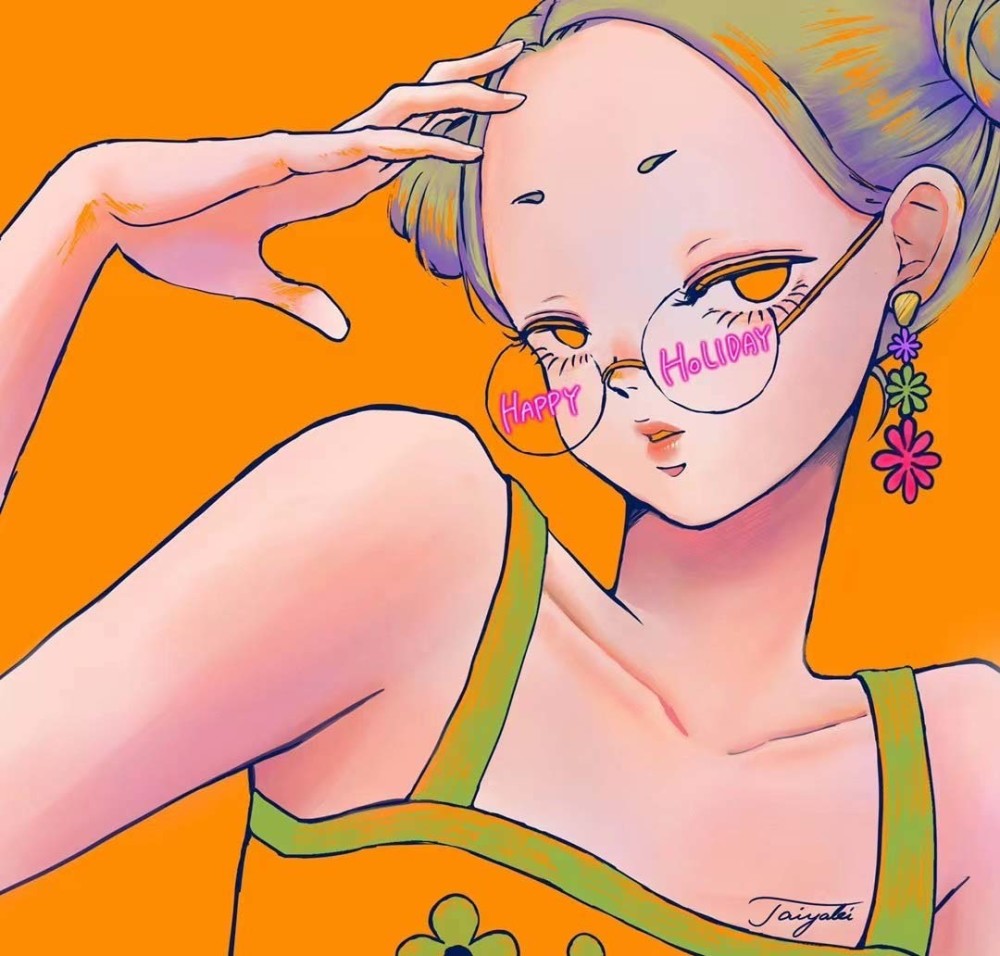 一组来自日本插画师扁平风格的女孩插画作品图