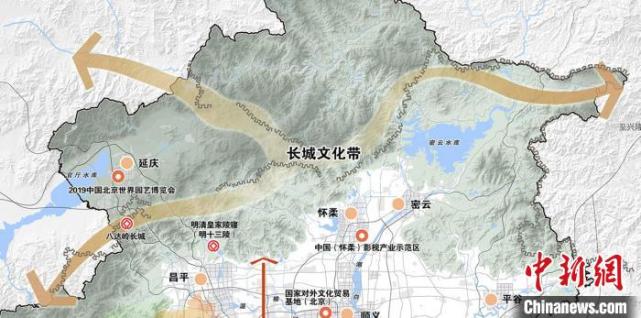 规划中的长城文化带示意图 北京城市总规 摄中新网北京9月4日电 2021
