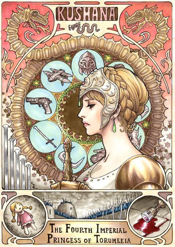 穆夏风格的宫崎骏动画人物插画欣赏