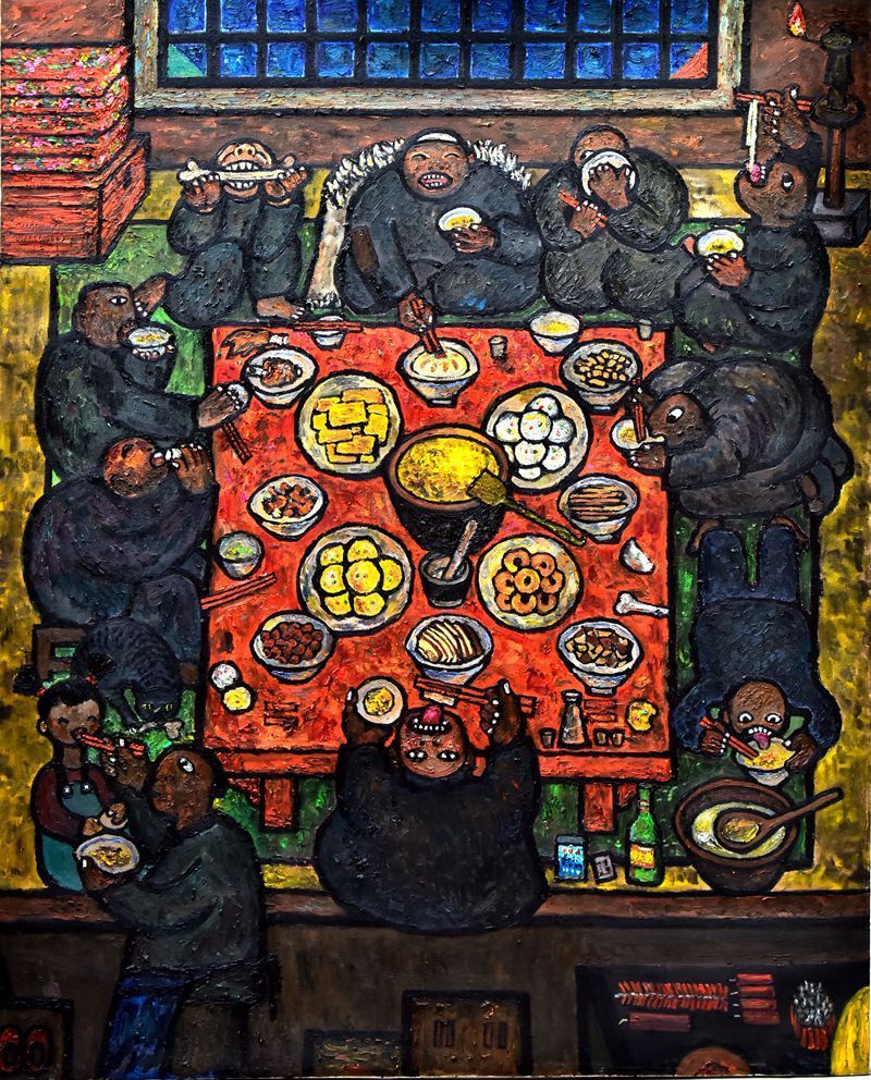 陕北民俗油画:丰收时节_腾讯新闻