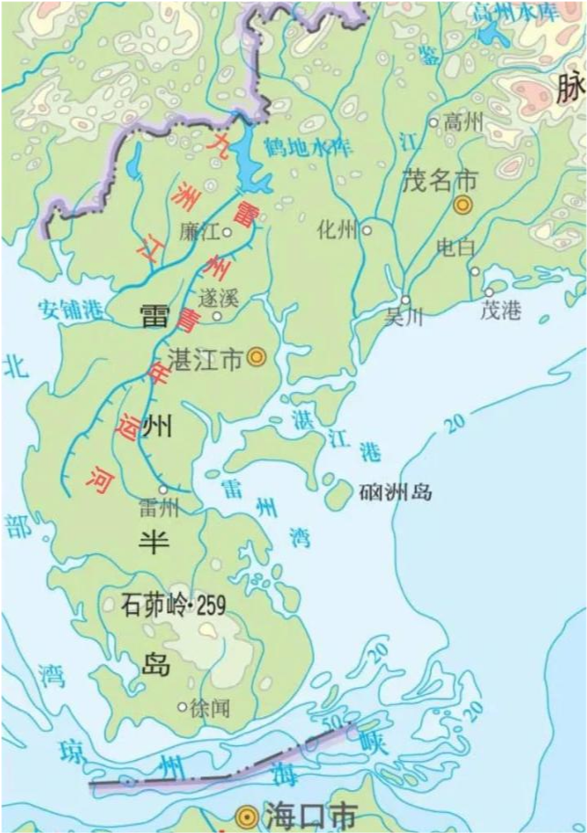 雷州半岛地图,雷州青年运河示意图为了改变干旱少雨的状况,雷州半岛