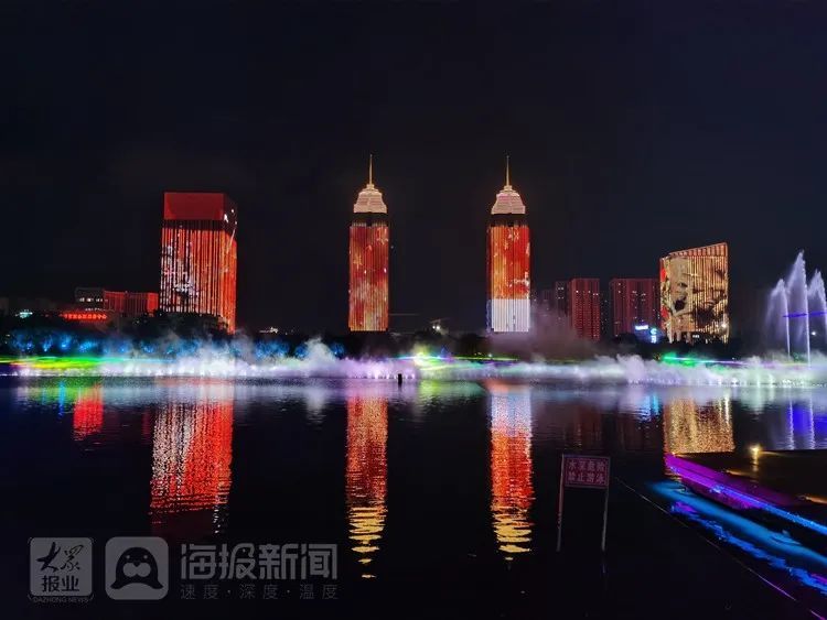 抢先体验枣庄凤鸣湖水幕喷泉喷涌调试