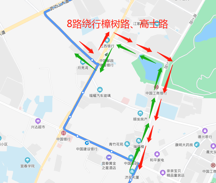 公交总站,张家山,赣西汽车城,樟树下,袁州康民医院,袁山公园,高士北