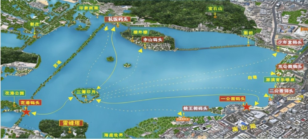 苏堤——鼓山——白堤——平湖秋月——断桥这个环西湖的环湖游为基础