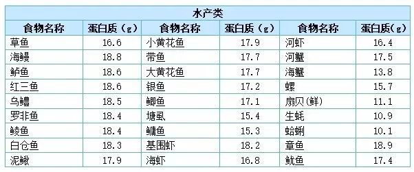 常見的食物蛋白質含量表