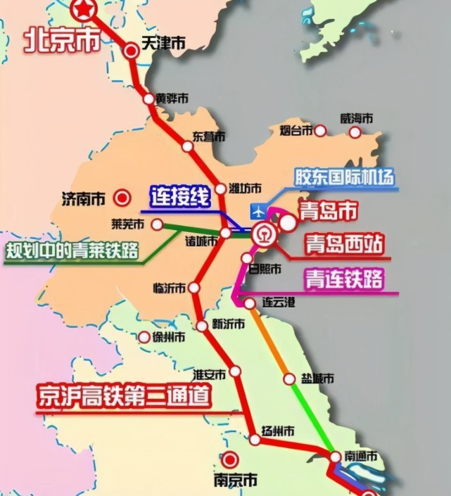 京滬高鐵途徑了北京,河北,天津,山東,安徽,江蘇,上海等地,從線路規劃