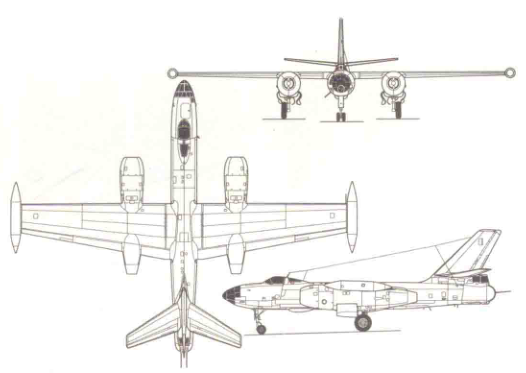 伊尔-28p侦察型 三视图除照相侦察型之外,1957年,从苏联进口伊尔-28