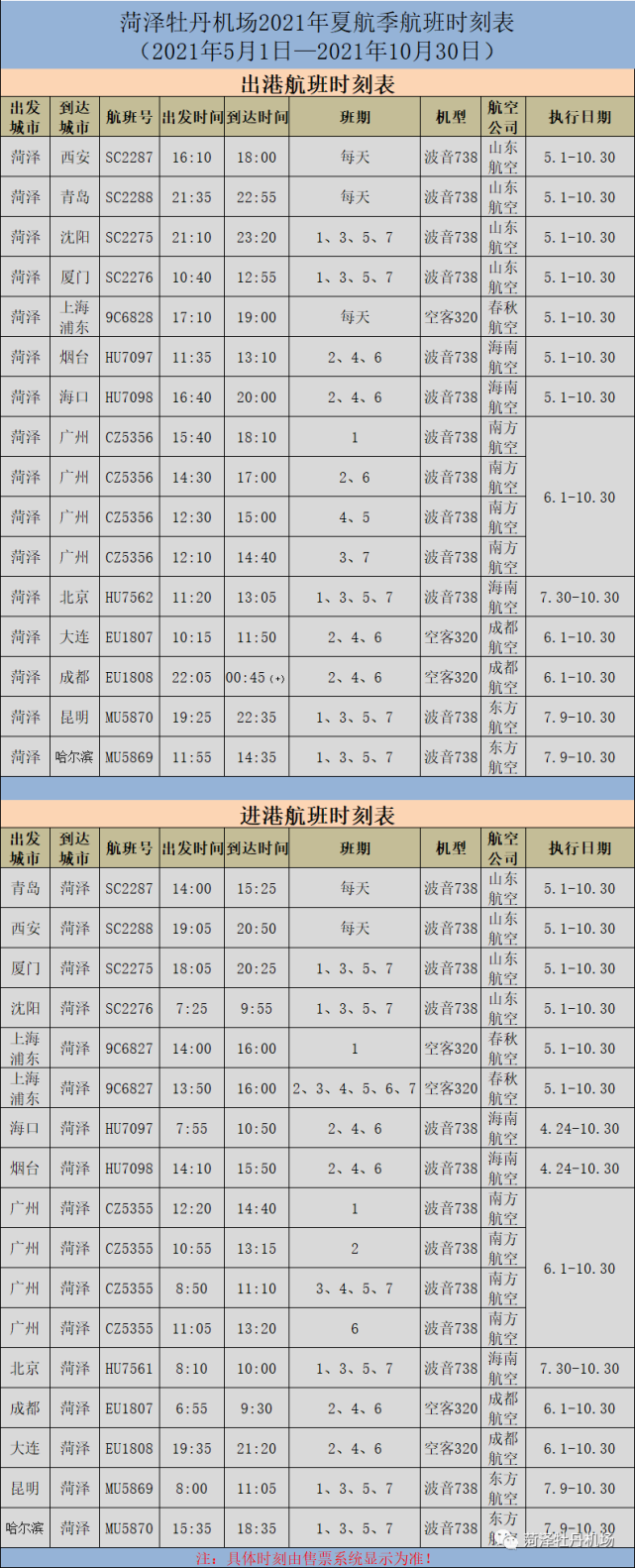 菏泽牡丹机场最新公告!