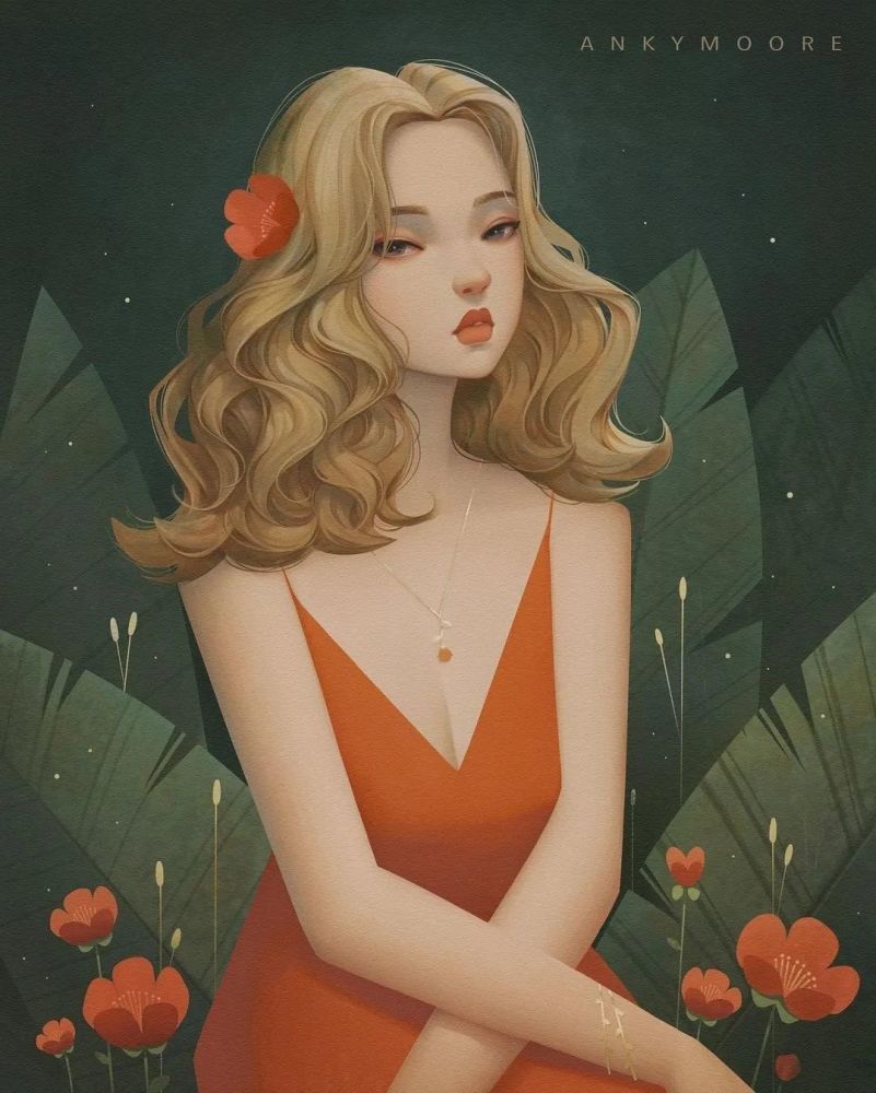 复古时尚人物插画画中女性自带气场人物神情拿捏的十分精准