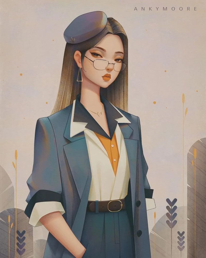 复古时尚人物插画画中女性自带气场人物神情拿捏的十分精准