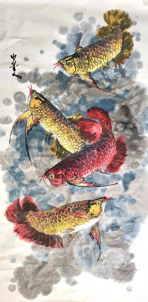 他的龙鱼之所以能担当风水调运的玄机,主要的原因是画里有很明显的正