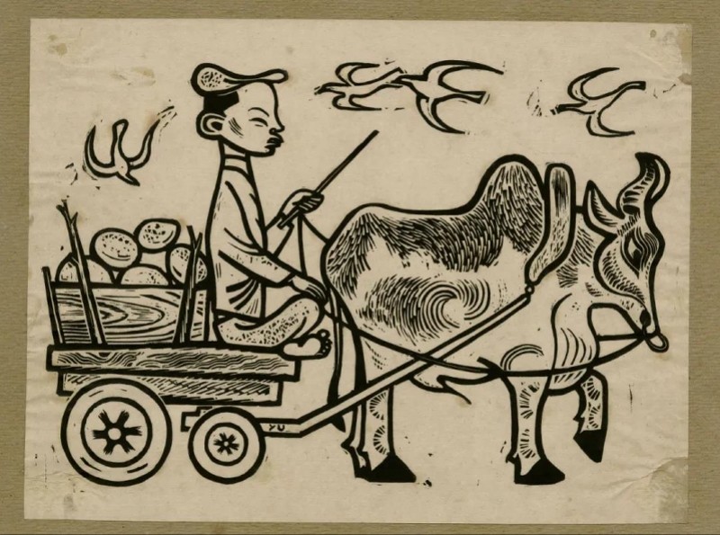 黄永玉 / 《台北的牛车》 / 黑白木刻 / 年代不详