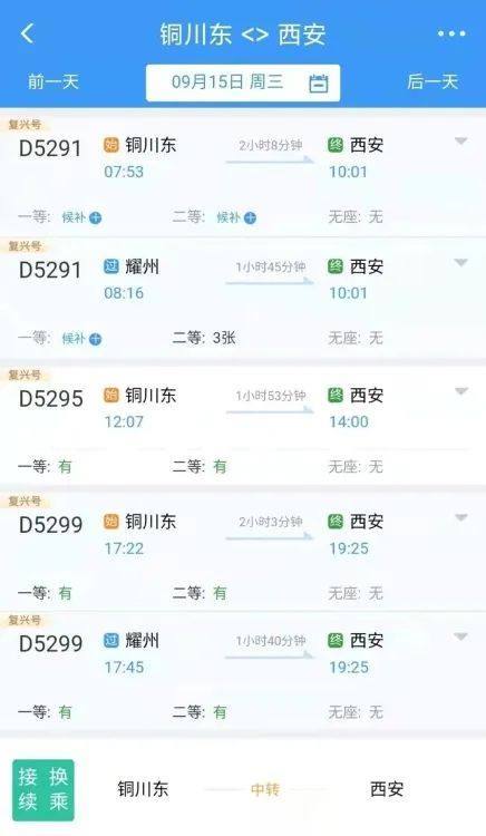 铜川至西安首列复兴号动车组开行!车次时刻表及票价公布