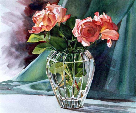 花卉花瓶静物水彩绘画作品
