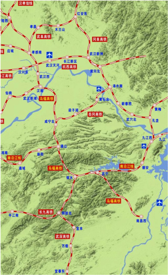 张家界至通山段,途经张家界,慈利西,石门县南,常德北,津市,安乡,南县