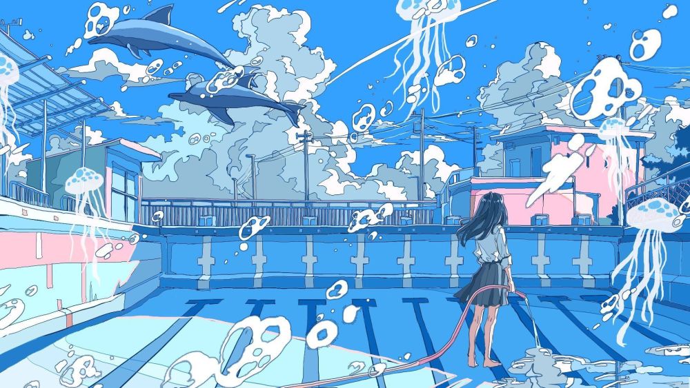 壁纸蓝色系插画电脑背景