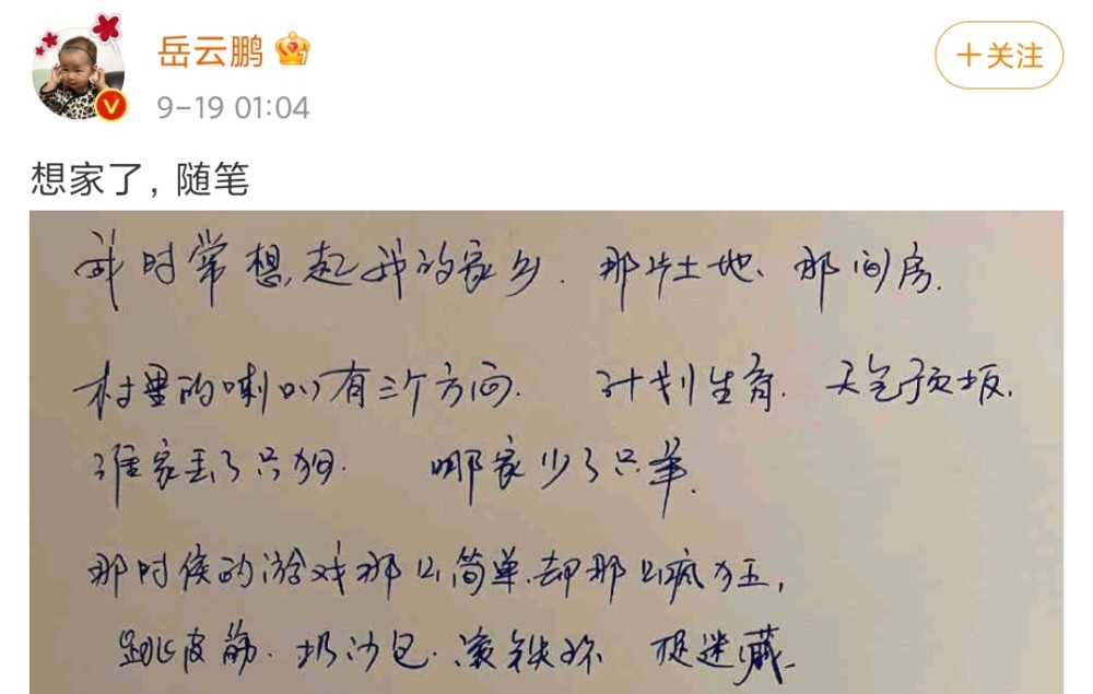 岳云鹏学历低文化不低，凌晨一点睡不着，有感而发写长诗思念家乡