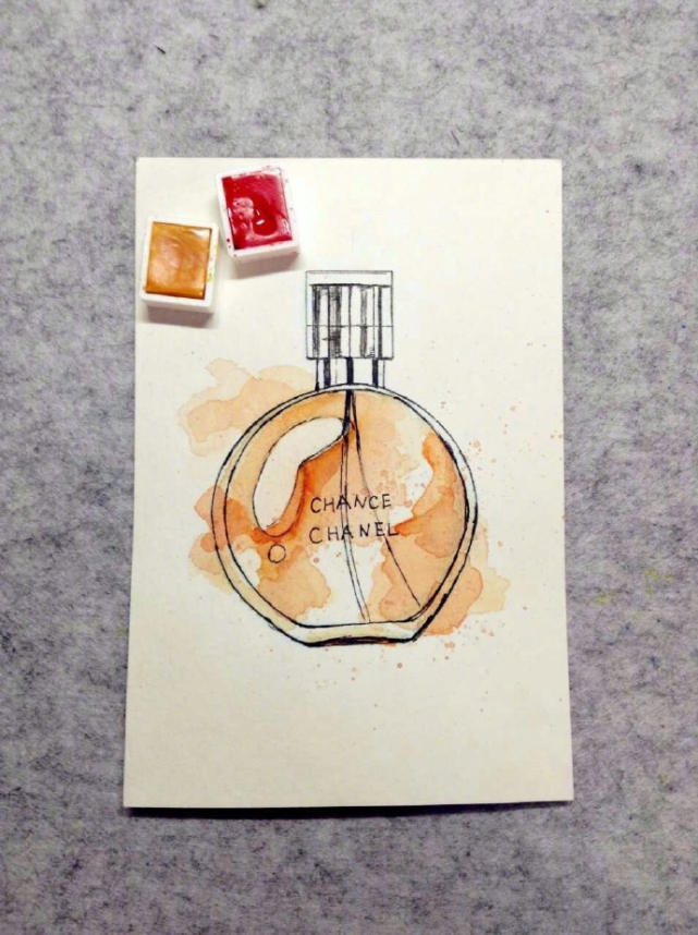 水彩插画,香水瓶子～|亦欣不可二用
