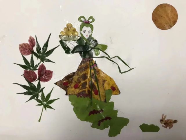 这张嫦娥奔月,是紫紫老师用树叶拼出来的(紫紫老师摄(yuki摄-end-图