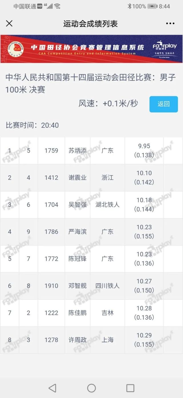 全运会100米决赛时间图片