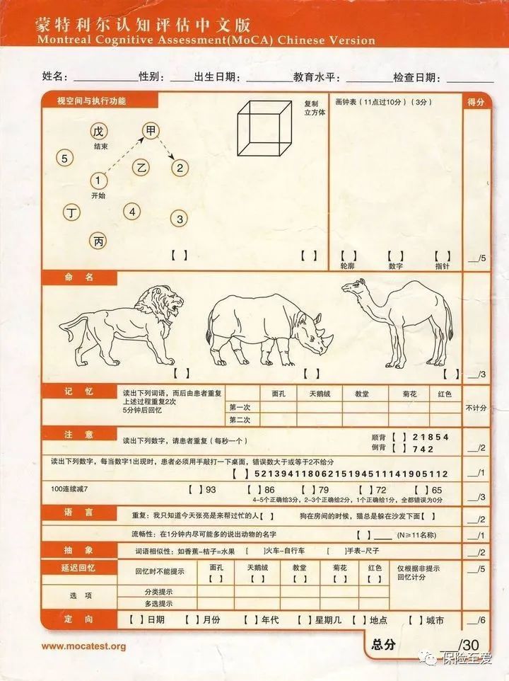 阿尔茨海默症老年痴呆附筛量表快来测试一下