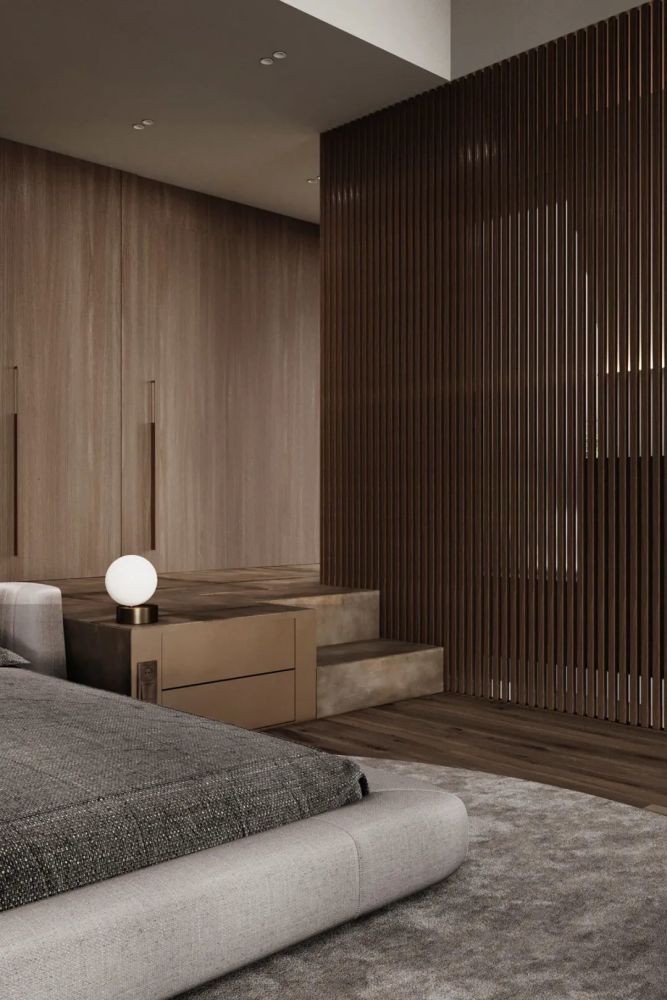 西安别墅大宅设计高级灰木饰面多维的家居美学