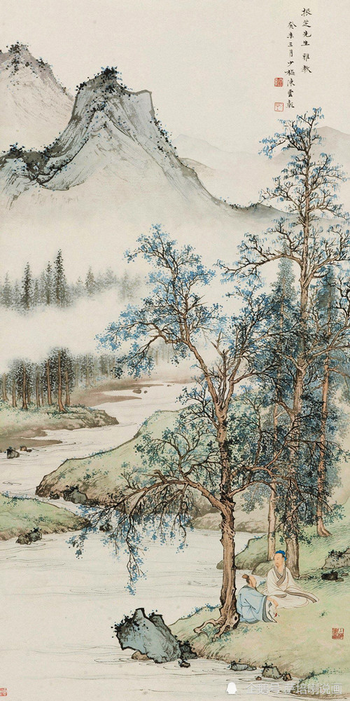 钩斫渲染,色墨俱佳,陈少梅绘《听泉图》_腾讯新闻