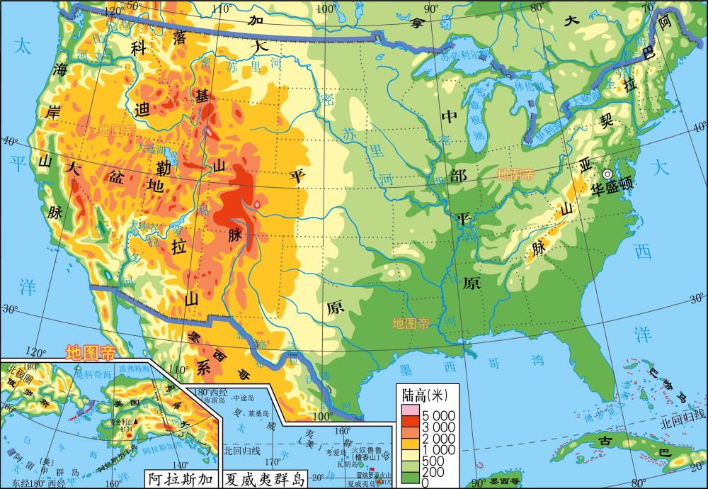 美国的地势与地形图图片
