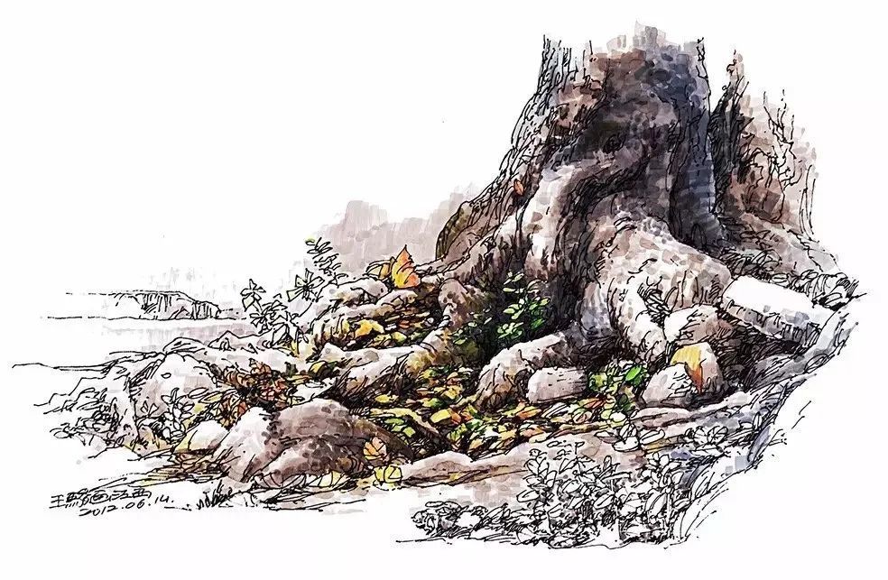 中国画家王骏的钢笔淡彩写生作品欣赏
