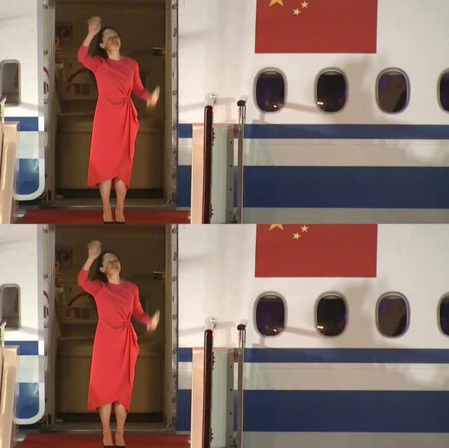 孟晚舟喜庆红裙高调回国！脚镣勒痕让人心疼，发际线与皱纹也美丽_腾讯新闻