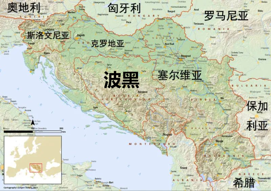 波黑地图 中文版图片