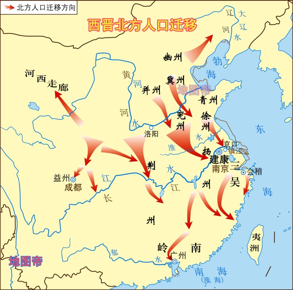 在中原经历西晋永嘉之乱,五胡乱华的混乱时期,衣冠南渡给南方注入了新