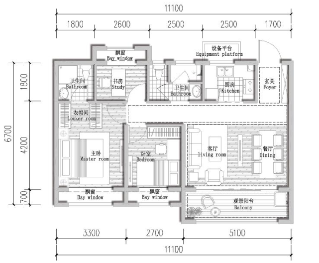 开放的视野设计令户型空间感受起来更加阔绰.