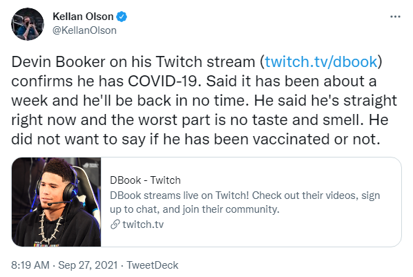 他表示自己已经确诊一周了,同时也表示自己很快就会回来.