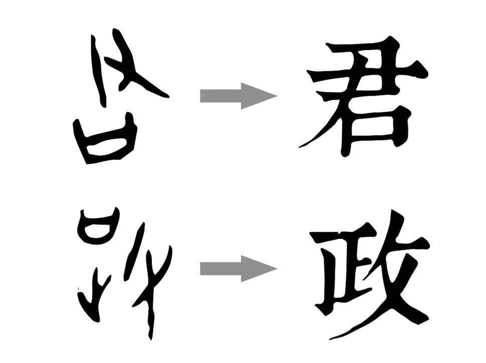 可以看出,甲骨文君字分为上下两部分.
