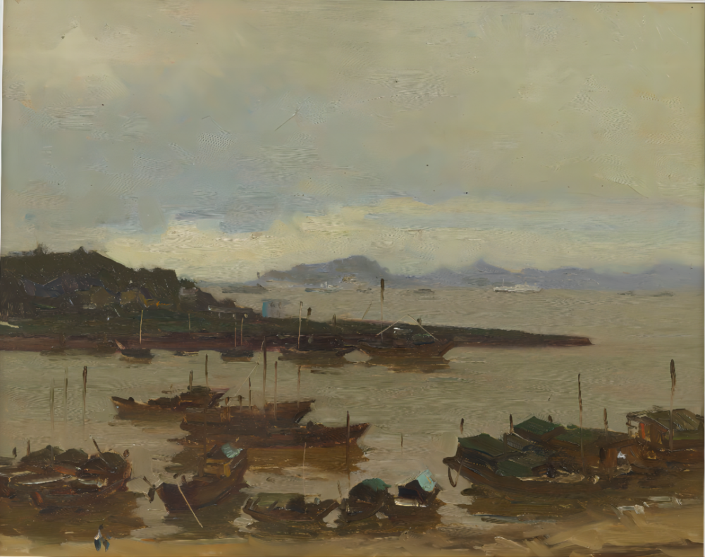 卢柏森 《东莞渔港之四》 1980年 49×61cm油画 东莞莞城美术馆藏唐灵