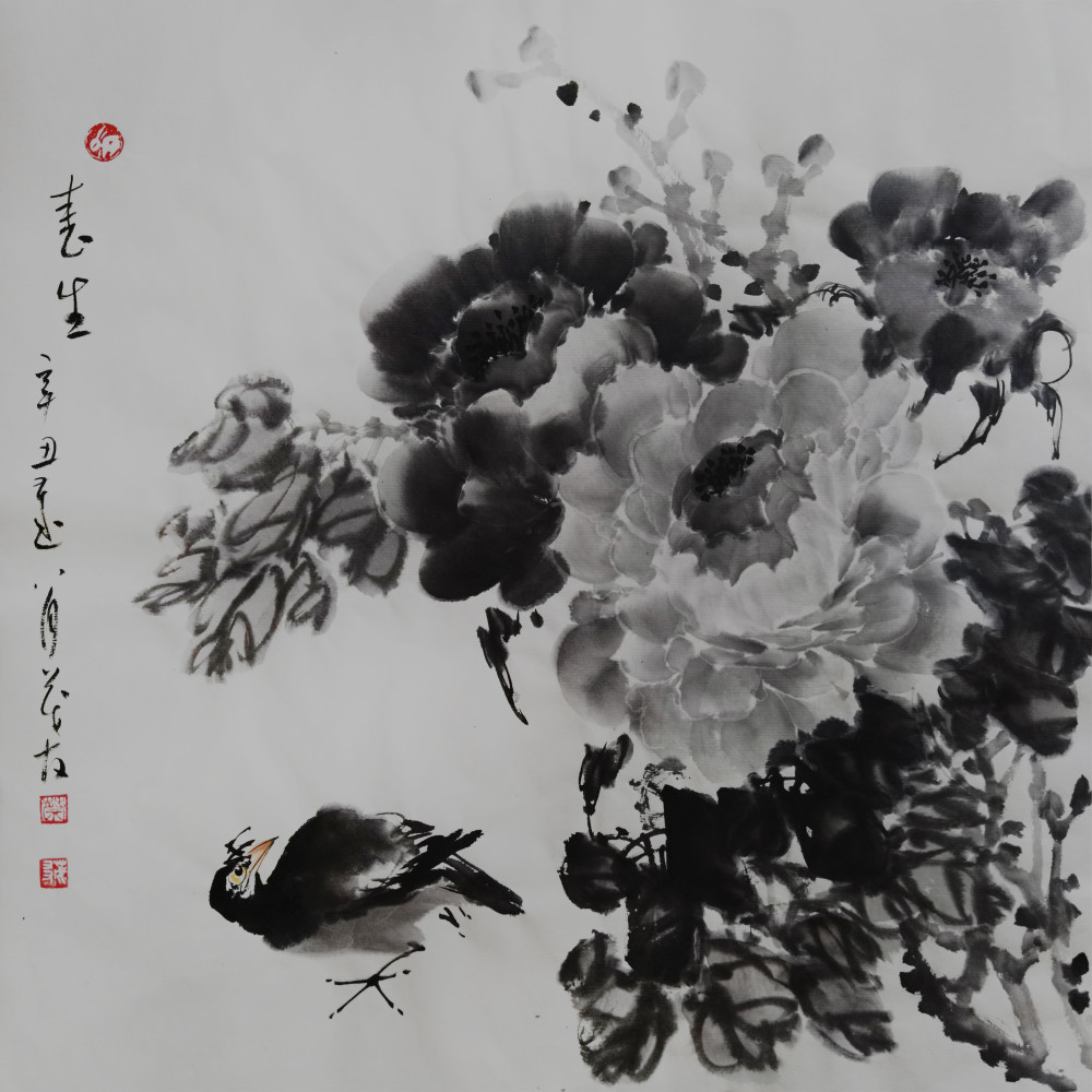 富贵共舞蔡茂友辛丑年水墨牡丹作品欣赏