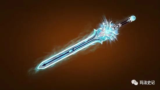 这把外形类似天龙圣剑的武器剑身湛蓝色,还有流光环绕.