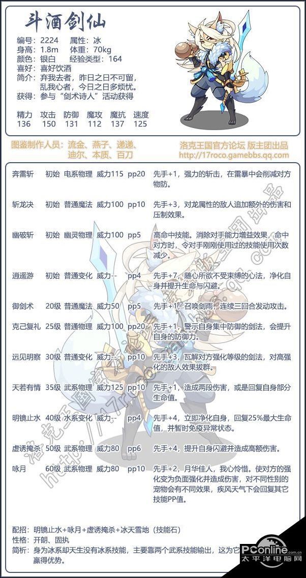 洛克王国斗酒剑仙技能表图鉴