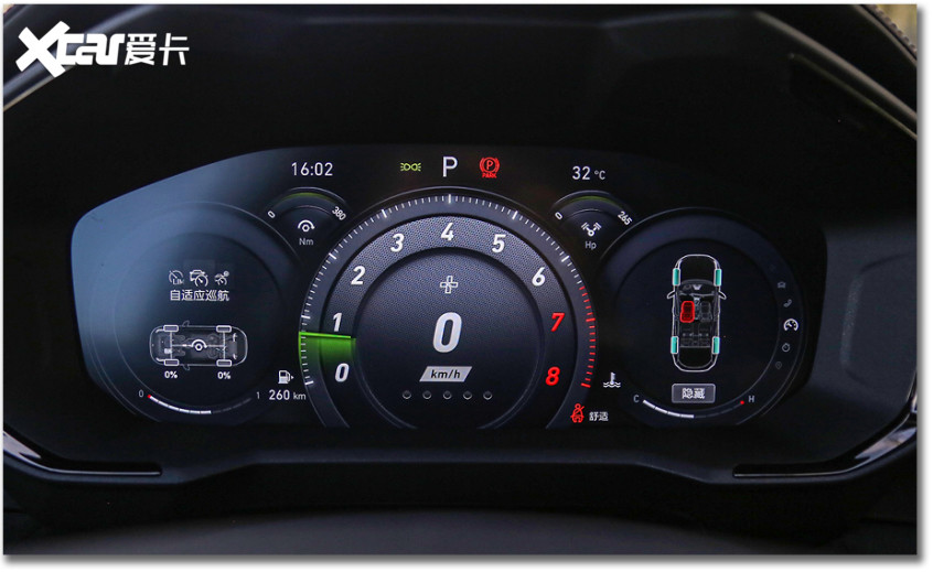 领克05 专属的全液晶仪表盘样式独特,采用五炮筒式的设计,中间是转速