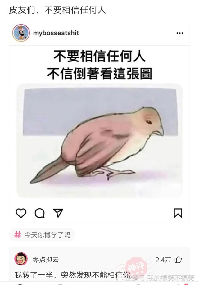 【沙雕问题2:不要相信任何人,不信倒着看这张脸.