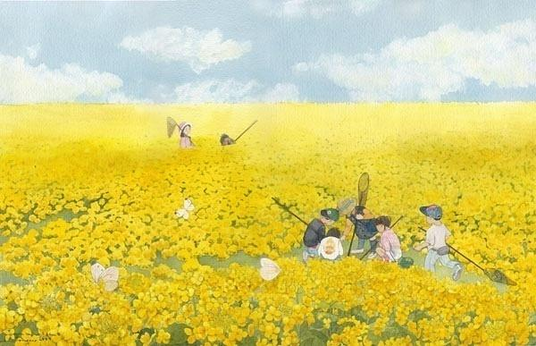 水彩绘画作品可爱治愈的小女孩你是否也有这样的童年