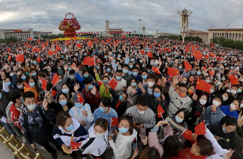 天安门广场举行2021年国庆升国旗仪式祖国万岁中国万岁