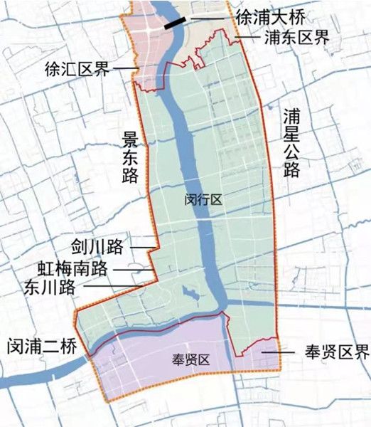滨江规划建设范围自区界至闵浦二桥,岸线长约28公里,通过加快吴泾地区