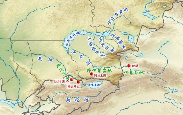 可以分为伊犁谷地,外伊犁盆地,楚河河谷等区域,最重要的地区为伊犁