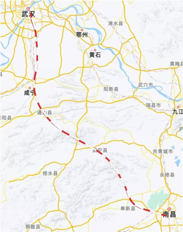 武汉至南昌高铁路线走向过咸宁通山武宁靖安奉新等地