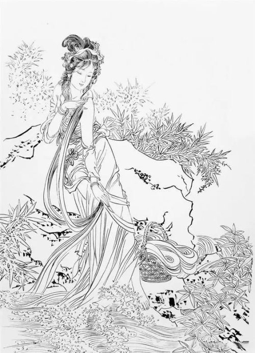 工笔白描图稿八仙与四美