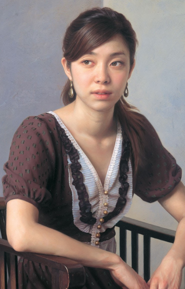 日本画家生岛浩超写实人物油画的油画,静寂精致,有着纯净与忧郁之美